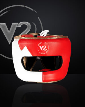 V2B Pro Shield White & Red Leather Head Guard