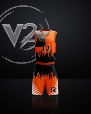 Custom V2B Orange & Black Sublimated Basketball Uniform