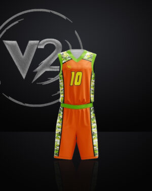V2B Vibrant Orange & Green Camo Partition Basketball Uniform