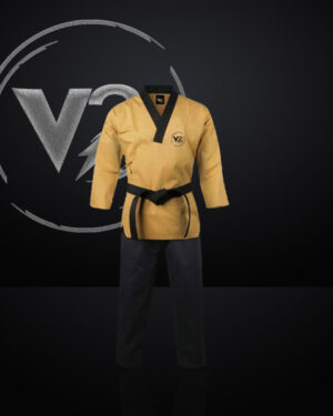 "High-Performance Judogi: Gold & Black Breathable Cotton