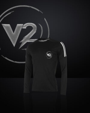 "Black Jersey Shirt with White Shoulder Stripe"